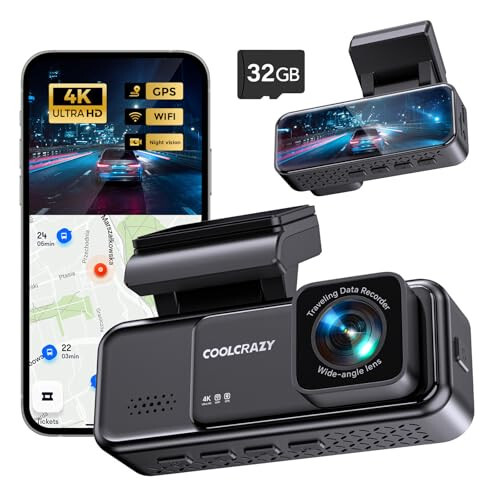 COOLCRAZY Dash Cam 4K Ön, Arabalar İçin Dahili WiFi GPS Dash Kamera, 3.2” IPS Ekranlı Dashcam Uygulama Kontrolüyle, Ücretsiz 32G Kart, 170° Geniş Açı, 24 Saat Park Modu, WDR, Gece Görüşü, G-Sensör - 6