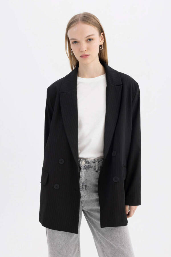 Coool Oversize Fit Blazer Ceket Siyah - 7