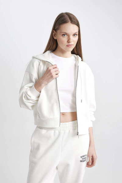 Coool Standard Fit Hooded Zip-Up Sweatshirt Dirty White - 9