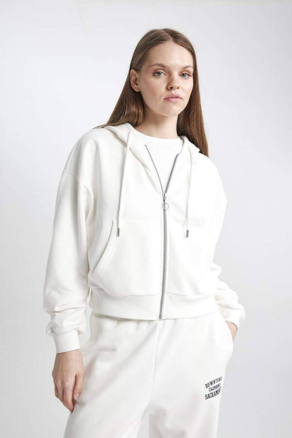 Coool Standard Fit Hooded Zip-Up Sweatshirt Dirty White - 11