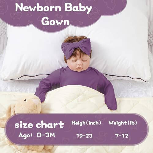 COOZYNANA 2Pack Newborn Baby Knotted Gown, Super Soft Modal Infant Long Sleeve Sleeper with Hat and Headband Set - 37