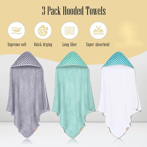 CORAL DOCK 3 Pack Baby Hooded Bath Towel Sets, Ultra Absorbent Baby Essentials Item for Newborn Boy Girl, Baby Bath Shower Towel Gifts for Infant and Toddler - Classic Neutral Plaid - 37