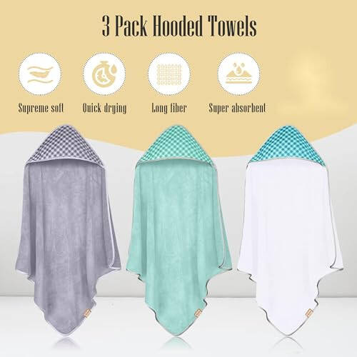 CORAL DOCK 3 Pack Baby Hooded Bath Towel Sets, Ultra Absorbent Baby Essentials Item for Newborn Boy Girl, Baby Bath Shower Towel Gifts for Infant and Toddler - Classic Neutral Plaid - 9