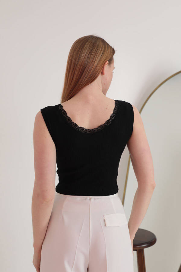 Corset Fabric Front Back V Neck Lace Women Crop-Black - 3