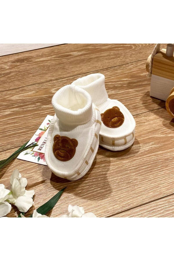 Cotton Baby Booties Suede Bear Print - 1