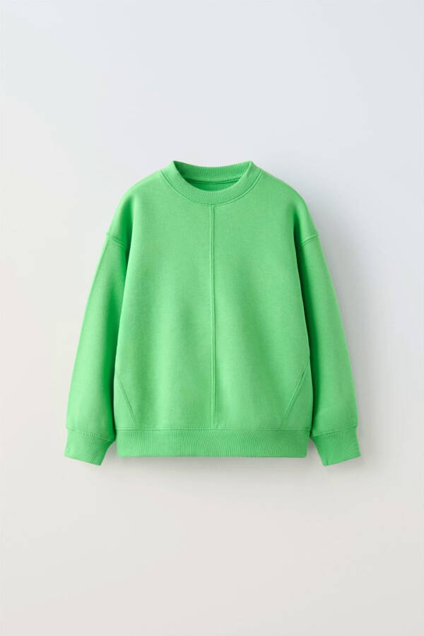 Cotton Basic Sweatshirt - Green / Ecru - 1