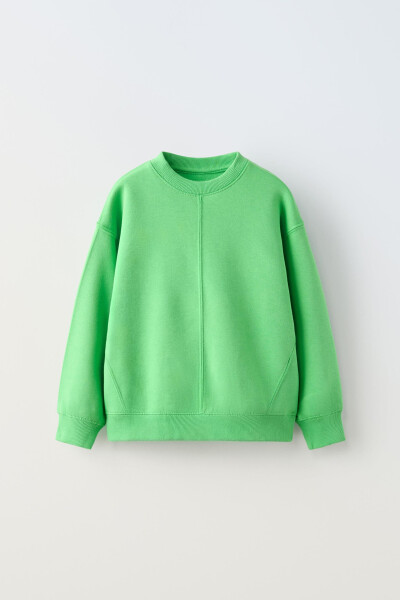 Cotton Basic Sweatshirt - Green / Ecru - 2