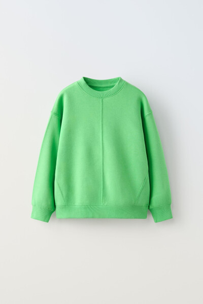 Cotton Basic Sweatshirt - Green / Ecru - 5