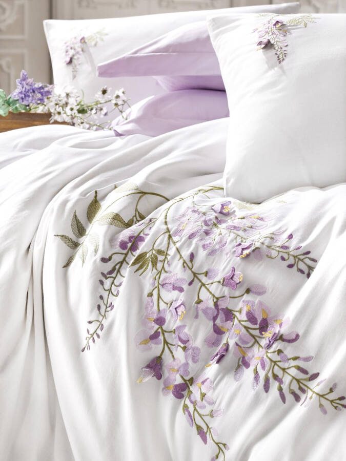 Cotton Box 3D Embroidered Double Satin Bed Linen Set Mita Lilac - 8