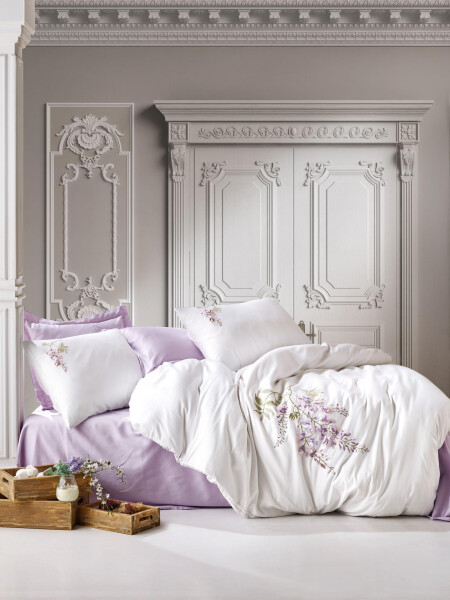 Cotton Box 3D Embroidered Double Satin Bed Linen Set Mita Lilac - 4