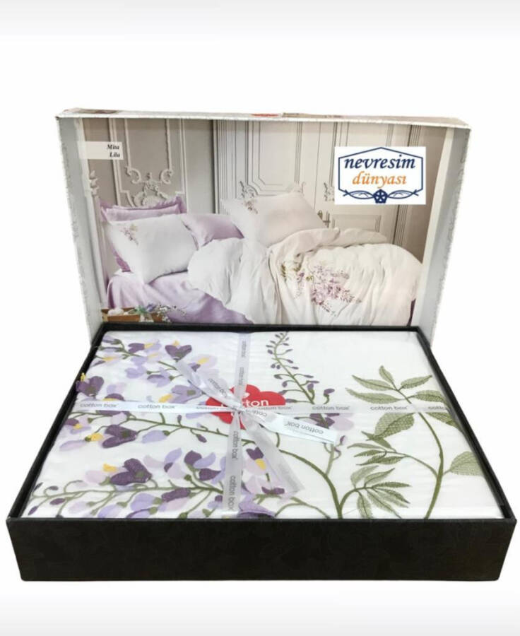 Cotton Box 3D Embroidered Double Satin Bed Linen Set Mita Lilac - 6