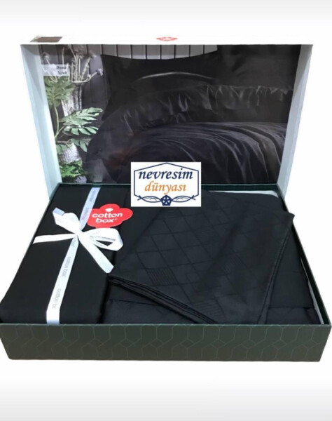 Cotton Box Double Jacquard Satin Bed Linen Set Check Black - 8