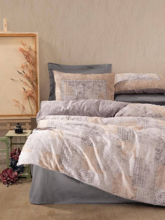 Cotton Box Double Satin Bed Linen Set Amentes Grey - 1