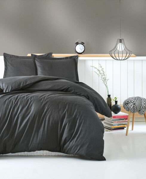 Cotton Box Double Satin Bed Linen Set Elegante Stripe Anthracite - 2