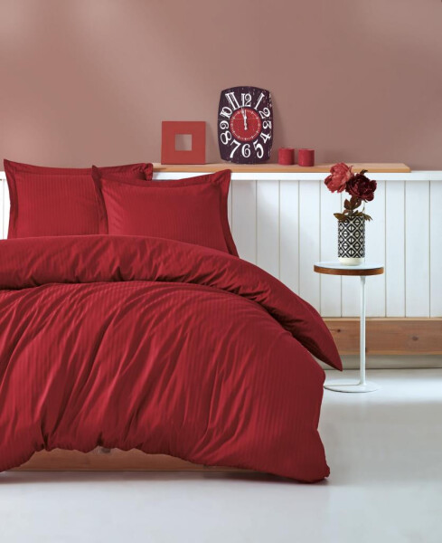 Cotton Box Double Satin Bed Linen Set Elegante Stripe Burgundy - 2