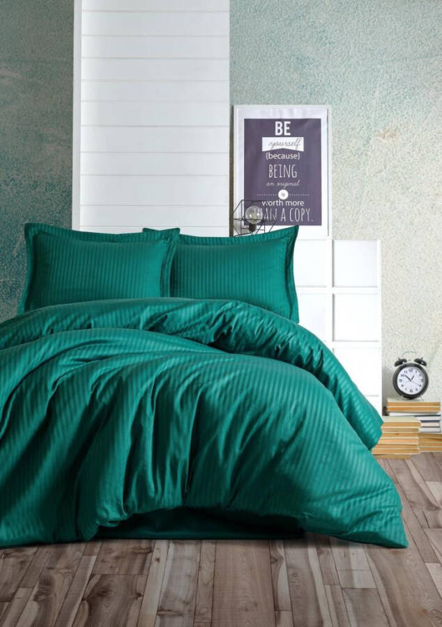 Cotton Box Double Satin Bed Linen Set Elegante Stripe Petrol - 1