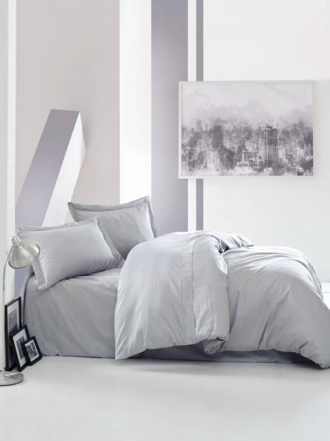 Cotton Box Double Satin Duvet Cover Set Elegant Grey - 2