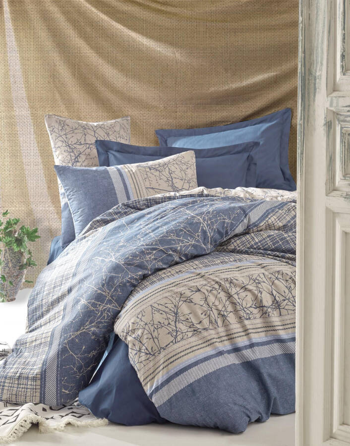 Cotton Box Earth Greenhouse Navy Double Bed Linen Set - 8