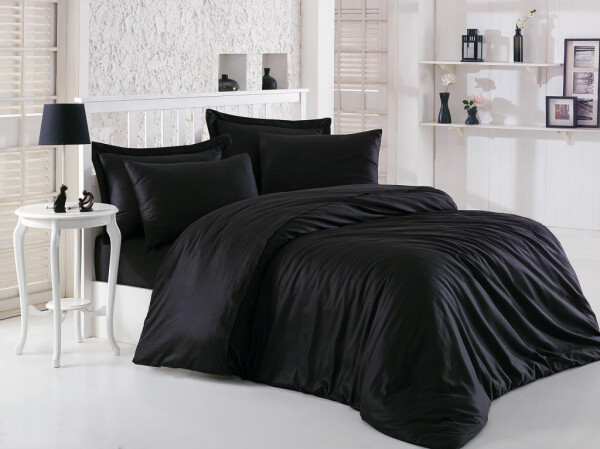 Cotton Box Elegant Black Double Satin Duvet Cover Set - 1