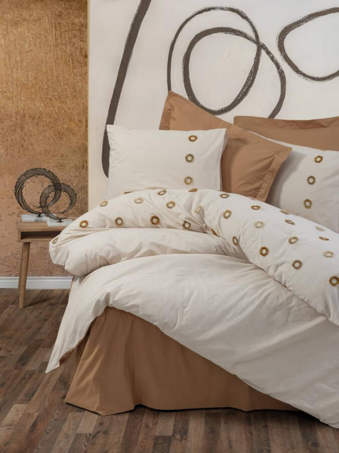 Cotton Box Embroidered Ranforce Double Bed Duvet Set Nomi Beige - 12