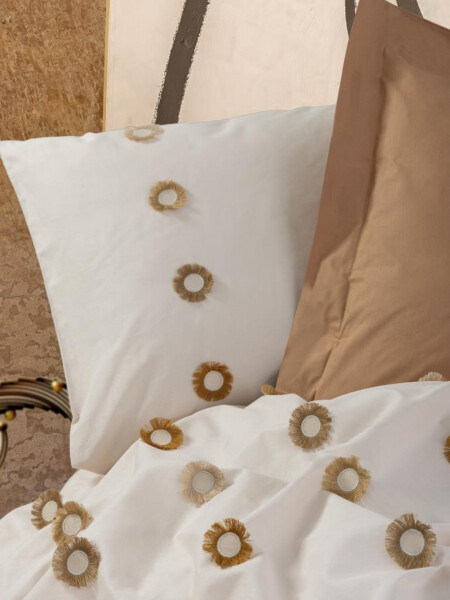 Cotton Box Embroidered Ranforce Double Bed Duvet Set Nomi Beige - 1