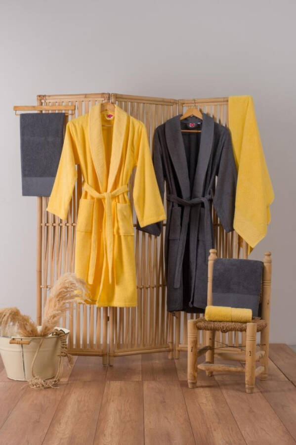 Cotton Box Jacquard Family Bathrobe Set Camilla Yellow Anthracite - 7