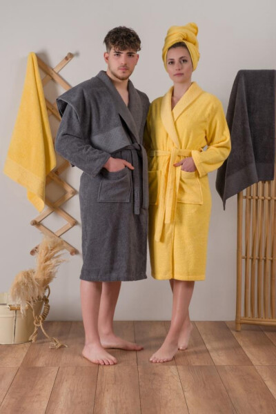 Cotton Box Jacquard Family Bathrobe Set Camilla Yellow Anthracite - 8