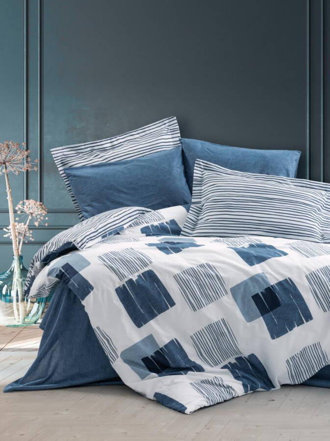 Cotton Box Modern Double Bed Duvet Set Solito Indigo - 12