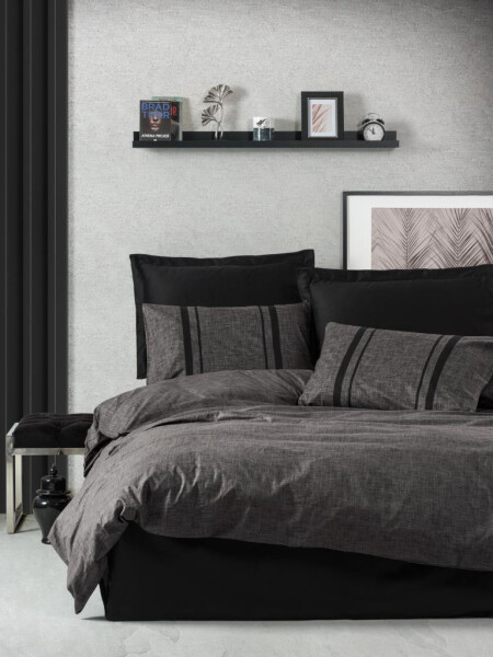 Cotton Box Plain Double Bed Linen Set Bihter Anthracite Black - 4