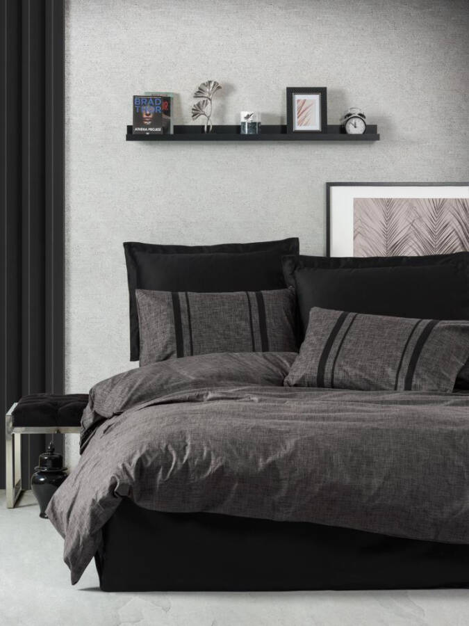 Cotton Box Plain Double Bed Linen Set Bihter Anthracite Black - 1