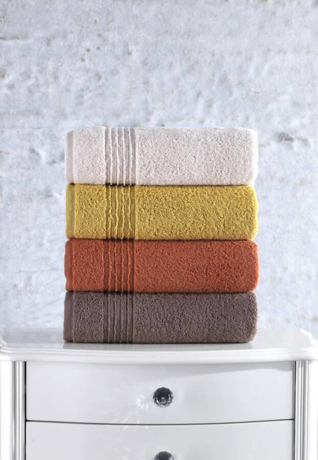 Cotton Box Plump 50x90 4-Piece Towel Set Coral Yellow Coffee Beige - 2