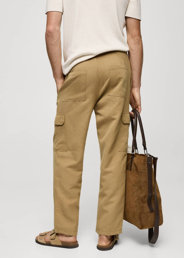 Cotton linen cargo pants (Medium Brown) - 2