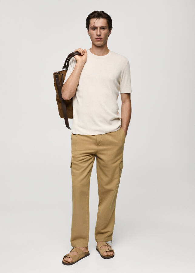 Cotton linen cargo pants (Medium Brown) - 3