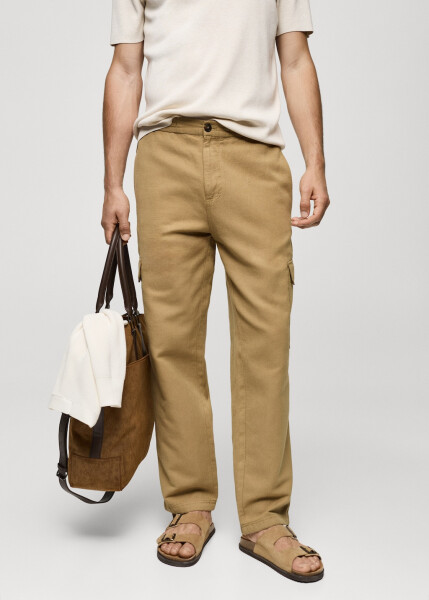 Cotton linen cargo pants (Medium Brown) - 6