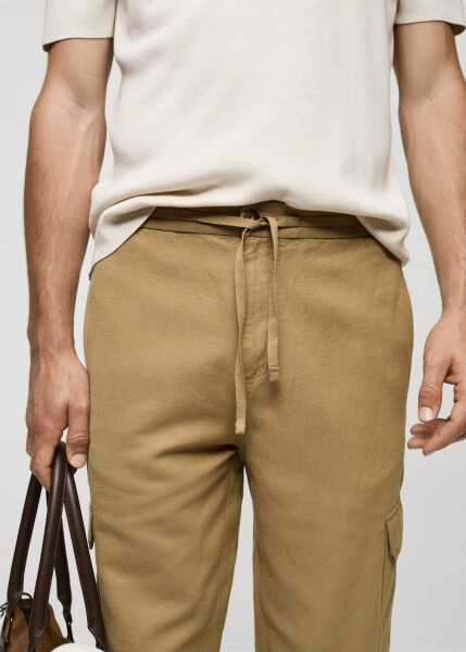 Cotton linen cargo pants (Medium Brown) - 8