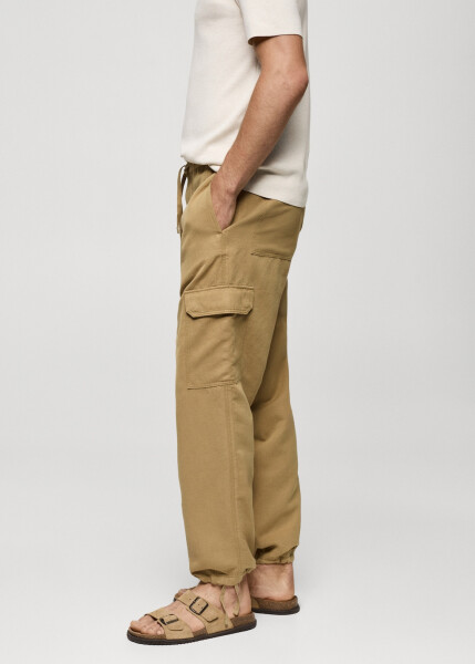 Cotton linen cargo pants (Medium Brown) - 9