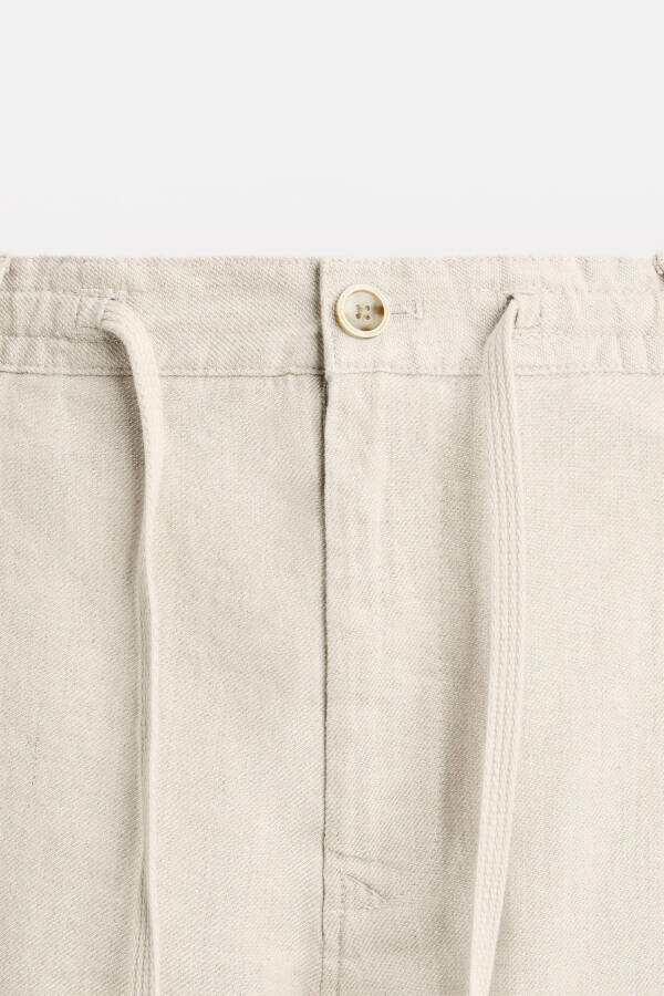 Cotton Linen Pants Black Light Beige - 8