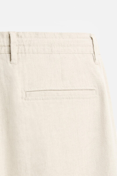 Cotton Linen Pants Black Light Beige - 9