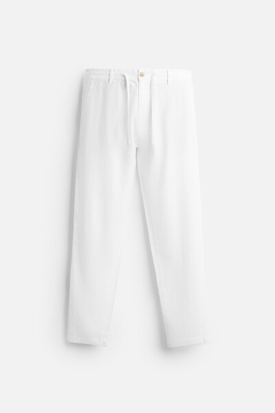 Cotton Linen Pants Black Light Beige White - 1