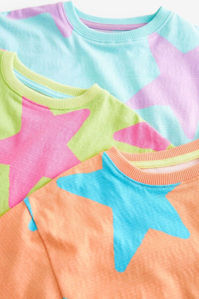 Cotton Pastel Neon Star Print 3-Piece Shorts Top Set - 6