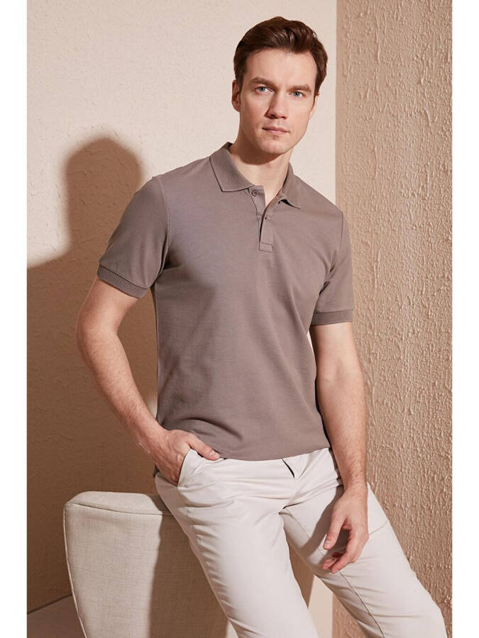 Cotton Regular Fit Buttoned Polo Collar T Shirt 5902739 - 7