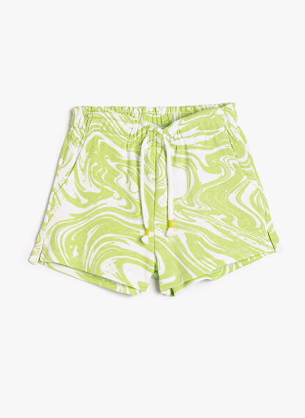 Cotton Tie Waist Normal Green Girls' Shorts 3SKG40057AK - 5