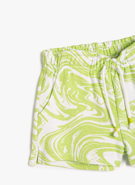 Cotton Tie Waist Normal Green Girls' Shorts 3SKG40057AK - 7