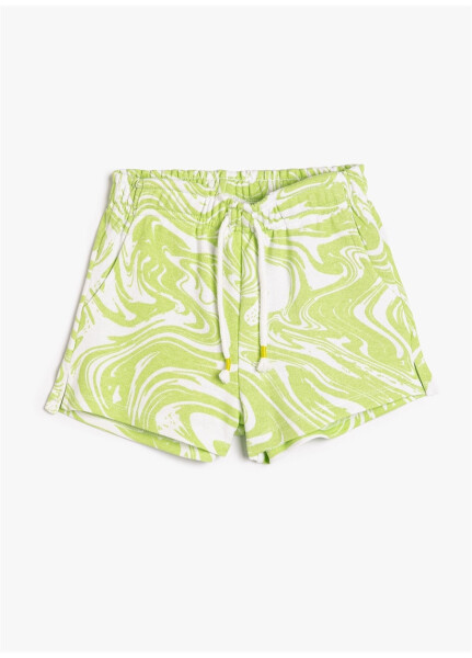 Cotton Tie Waist Normal Green Girls' Shorts 3SKG40057AK - 9