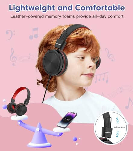 Cowyawn Kids Headphones, Toddler Headphones with Safe Volume Limiter 94dB, Wired School Headphones for Kid with Adjustable and Flexible Design for Boys and Girls (Dark) - 5