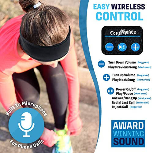 CozyPhones Sleep Headphones - Wireless Over Ear Headphones from Ultra Thin Cool Mesh Chordless Head Phones for Side Sleepers, Meditation, Running, Laptop, and Phone - Black Lycra - 4