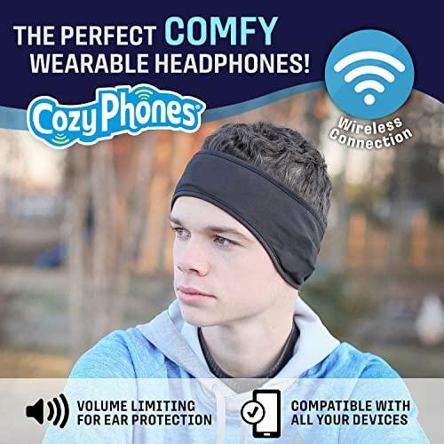 CozyPhones Сонные наушники - Беспроводные наушники накладные - Ультратонкие прохладные сетчатые беспроводные наушники для боковых спящих, медитации, бега, ноутбука и телефона - Черный лайкра - 2