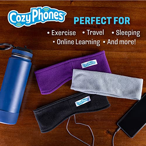 CozyPhones Uyku Kulaklıkları - Kablosuz Kulak Üstü Kulaklıklar - Ultra İnce Serin Örgü Kablosuz Kulaklıklar Yan Uyuyanlar, Meditasyon, Koşu, Dizüstü Bilgisayar ve Telefon İçin - Siyah Lycra - 7