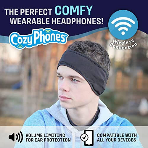 CozyPhones Uyqu Quloqchinlari - Simsiz Quloq Usti Quloqchinlar - Ultra Yupqa Salqin To'rli Simsiz Quloqchinlar Yon Boshga Yotuvchilar, Meditatsiya, Yugurish, Noutbuk va Telefon Uchun - Qora Laykra - 2