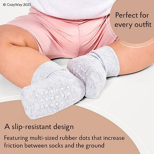 CozyWay Baby Anti Slip Crew Socks 12 Pairs with Grips for Toddlers Little Boys Girls Infants Kids Non Skid - 33